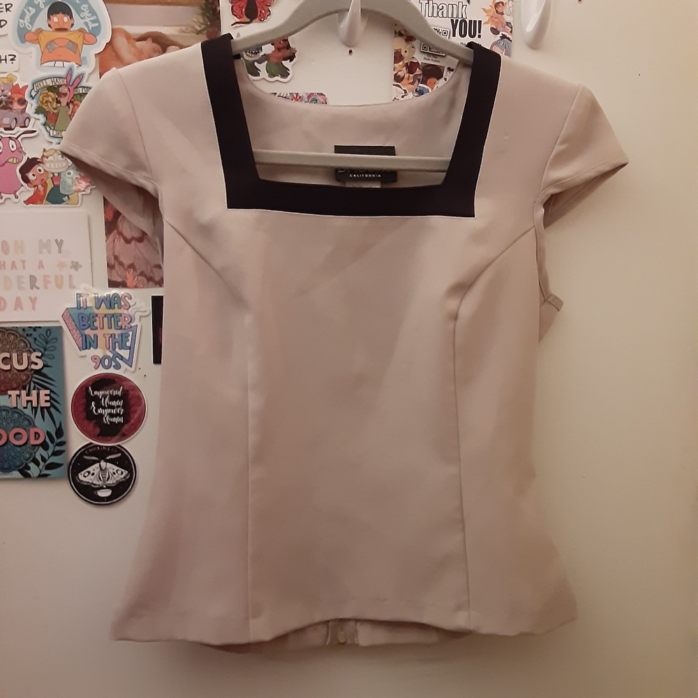 Vintage Brioche M 9/10 Tan Black Colorblock Structured Padded Zipper Top